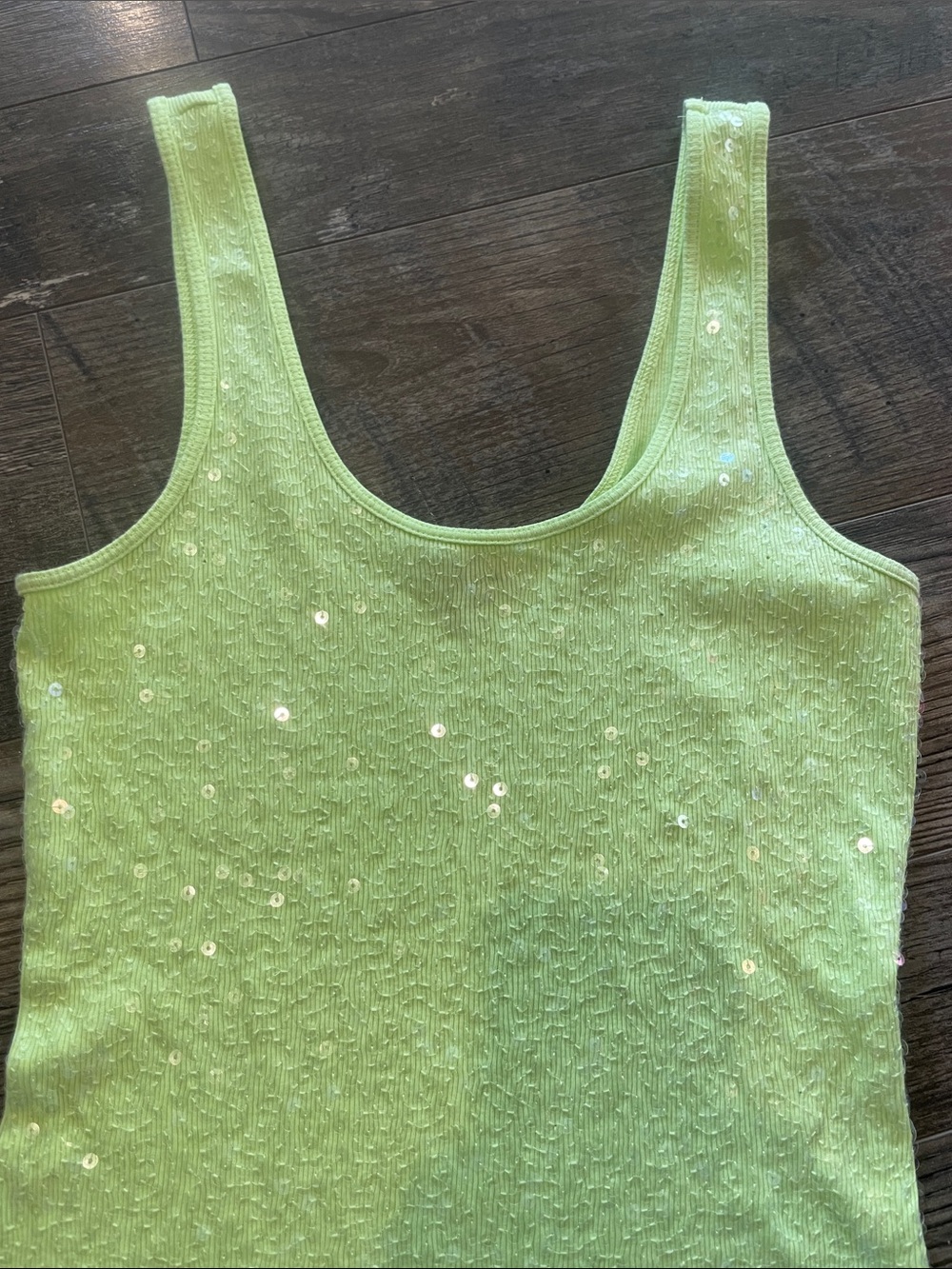 Express Lime Green Sequin Tank Top Size Small - Picture 3 of 6